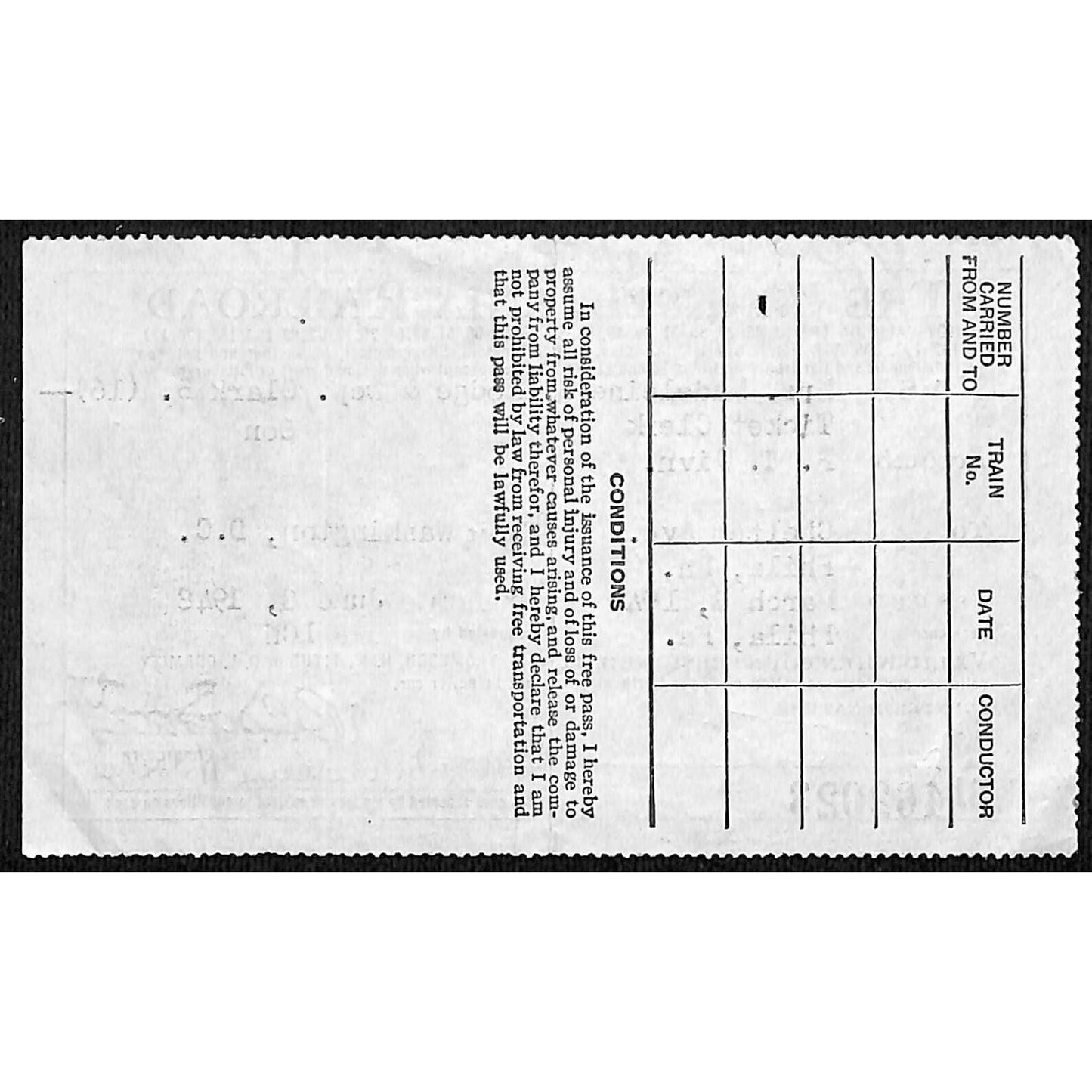 1948 Pennsylvania Railroad Pass / Ticket Washington, DC Philadelphia