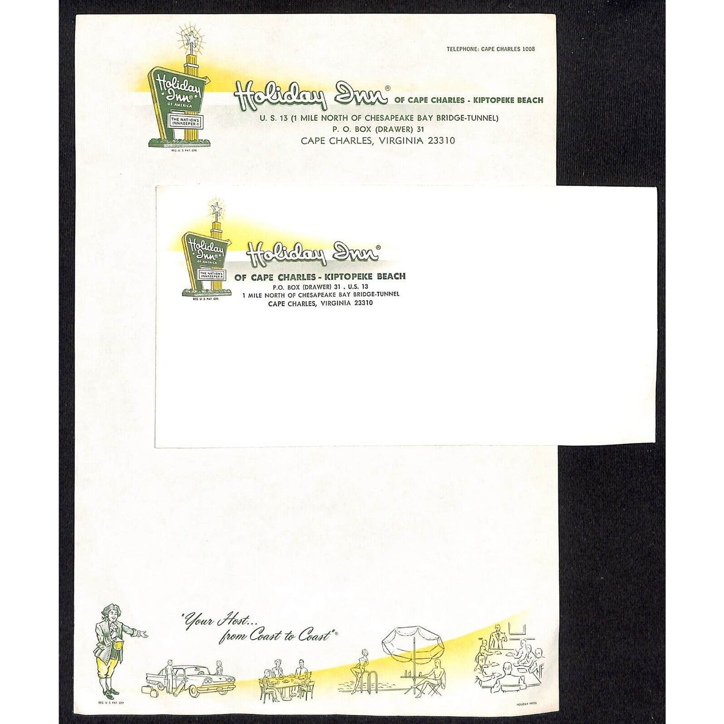 Holiday Inn Cape Charles / Kiptopeke Beach VA Stationary Sheet and Cover c1965
