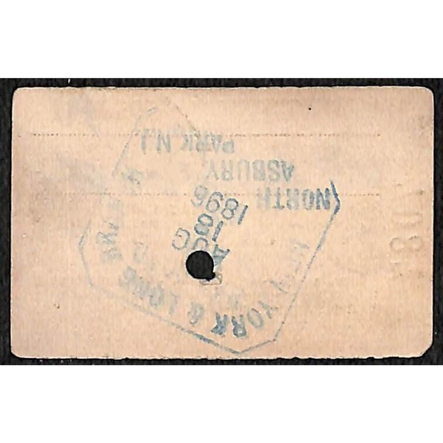 New York & Long Branch Railroad 1896 Ticket North Asbury Park AC Highlands 7087