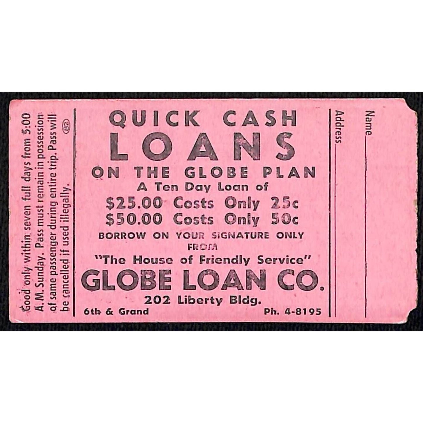 Des Moines Railway May 1948 Weekly Pass / Globe Loan Company #10603
