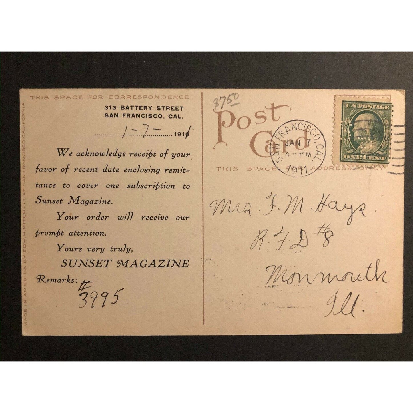 Vintage Postcard - Railroad Row - San Francisco (Built with Comstock Mining $$)