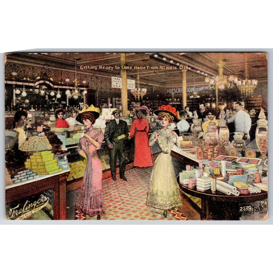 Fralinger's Salt Water Taffy Atlantic City Advertising Postcard PM 1909 VGC