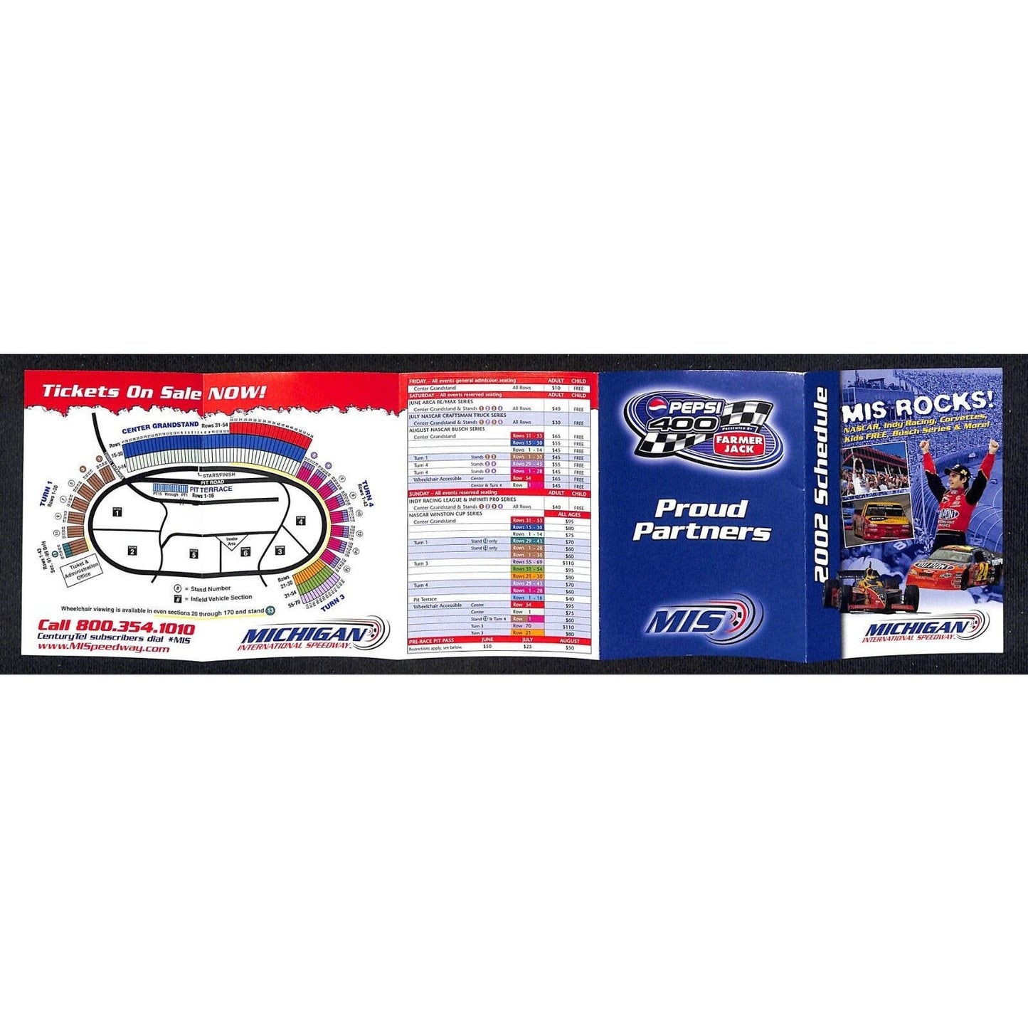 2002 Michigan International Speedway Fold Out Schedule - NASCAR Racing - VGC