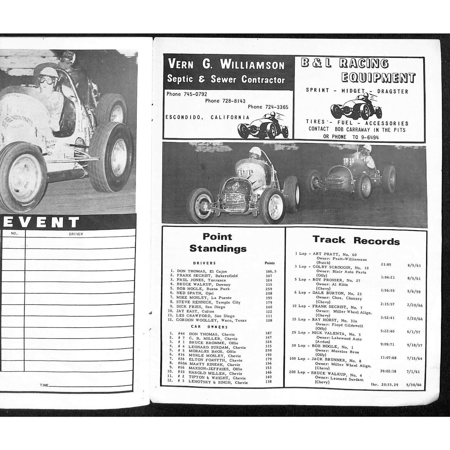 Scarce July 4 1966 CRA "Firecracker Fifty" Auto Racing Program Ascot Park