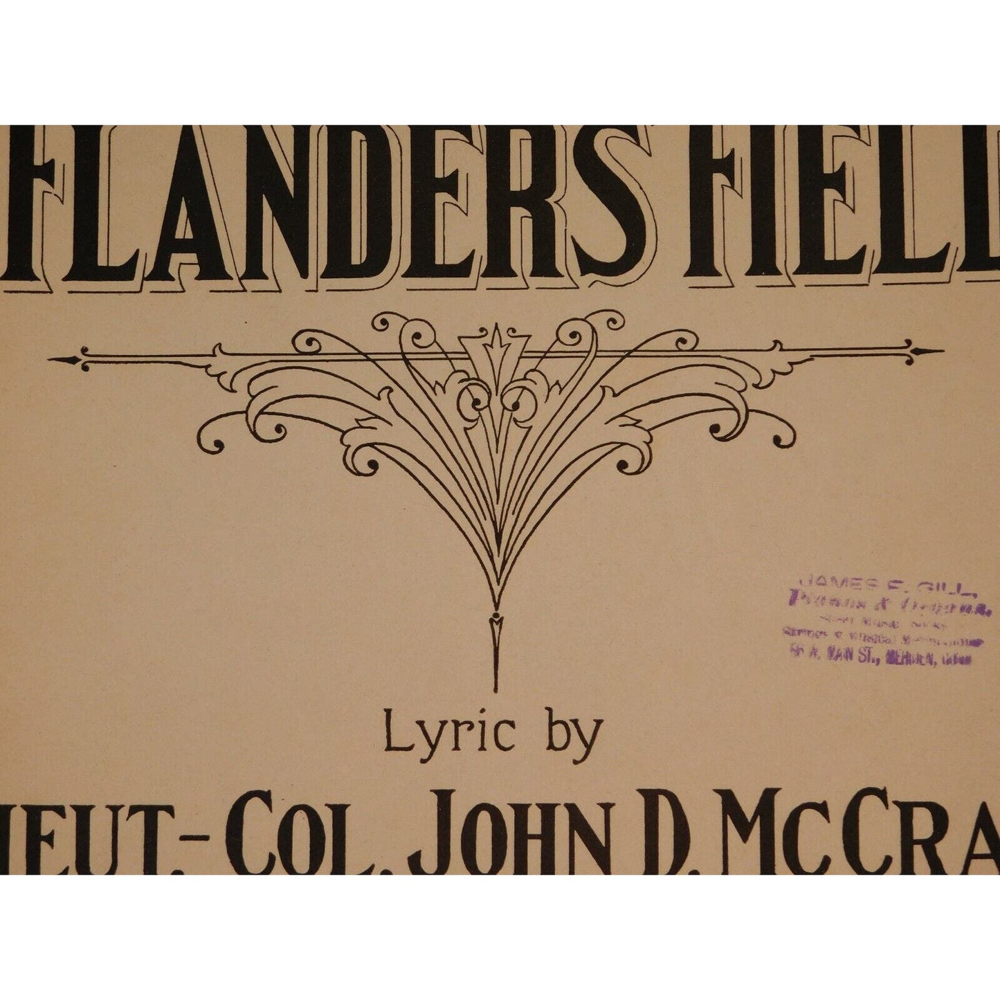 WWI Sheet Music - "In Flanders' Fields" F Henri Klickmann