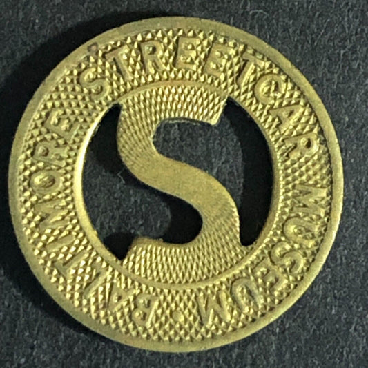 Baltimore Streetcar Museum WM G/F One Fare "S" Token c1970 16mm