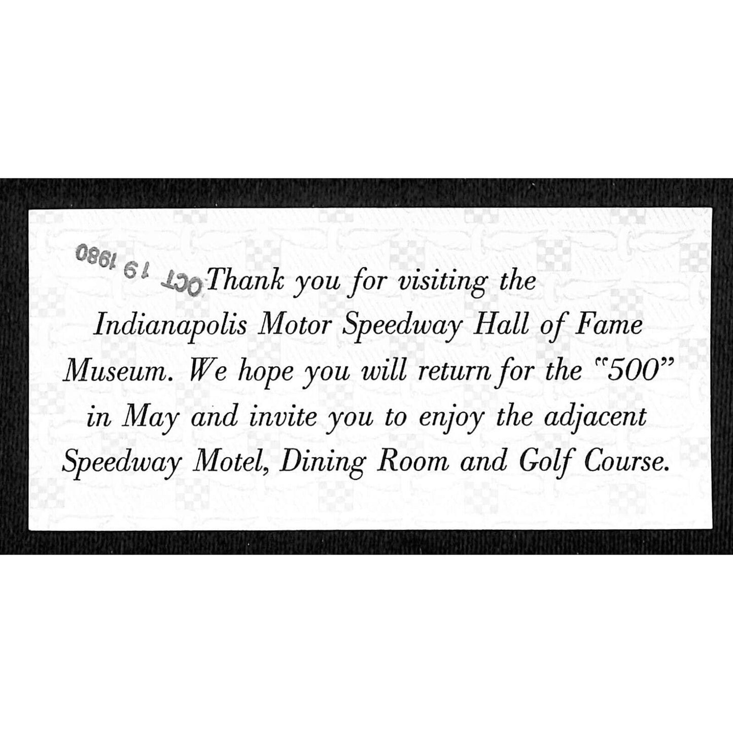 Indianapolis Motor Speedway Hall of Fame Museum Ticket INDY 500 42857 1980