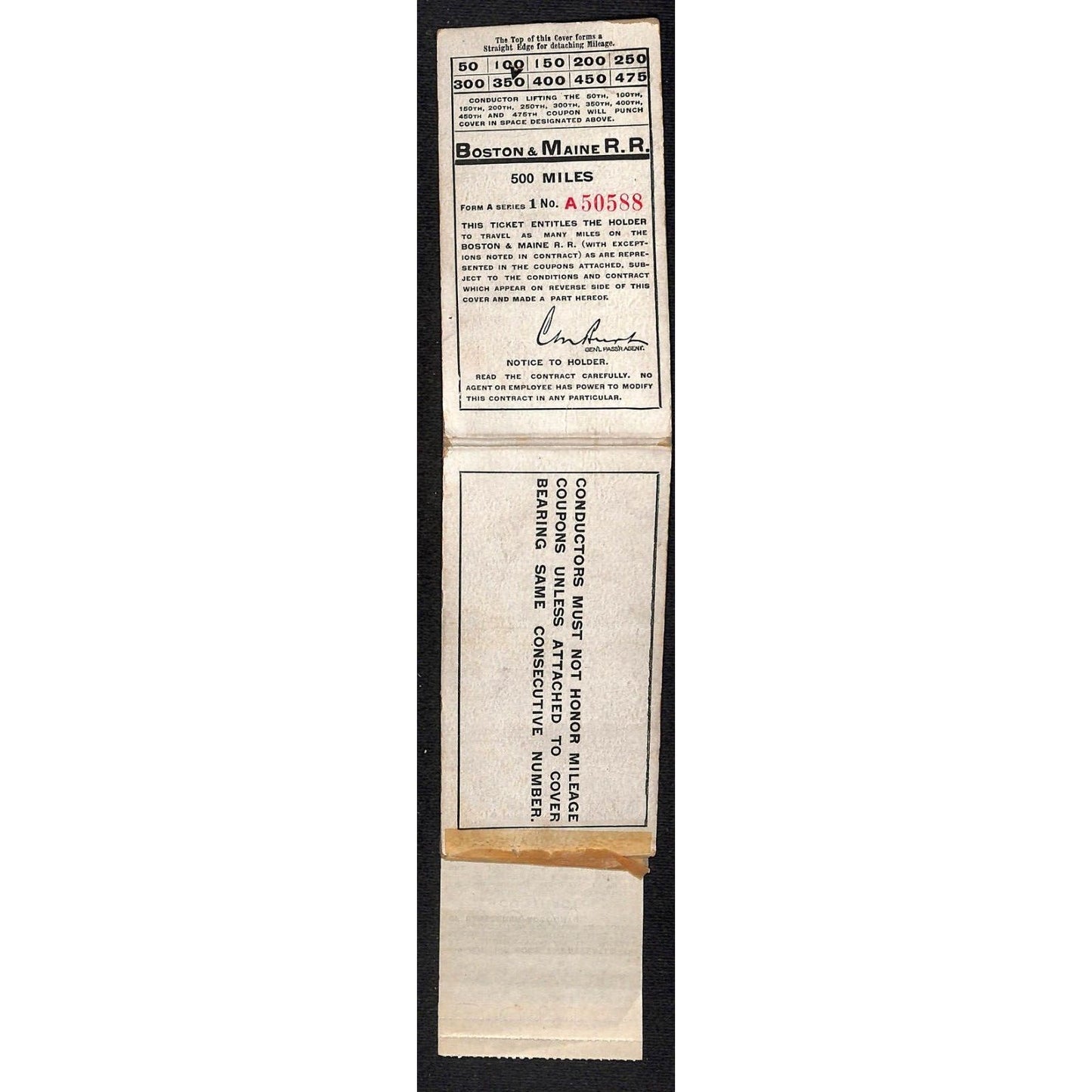 1910 Boston & Maine Railroad 500-Mile Coupon / Ticket Book Cover Only Scarce