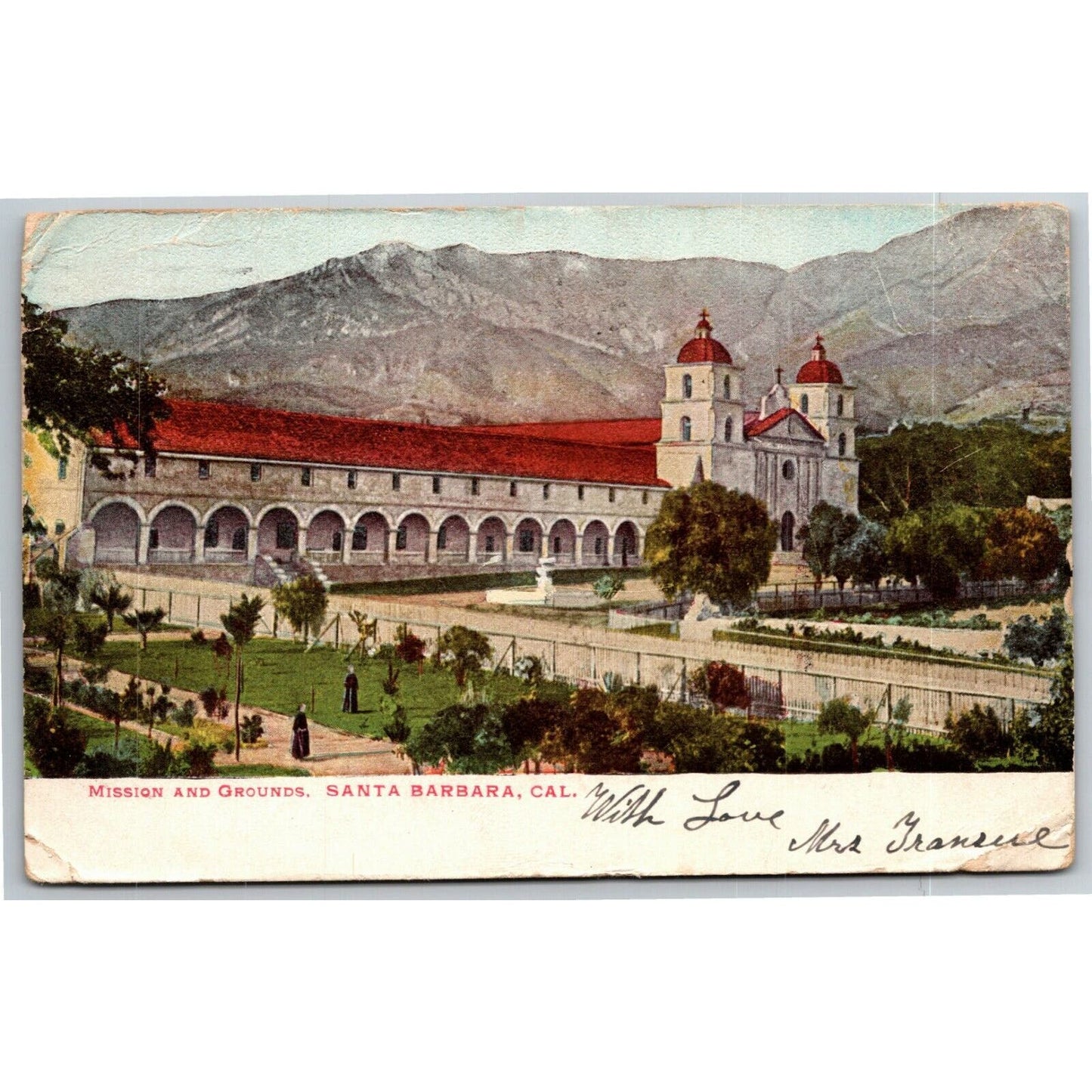 Vintage c1906 Postcard "Mission and Grounds Santa Barbara, CA"