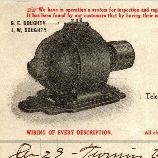 1915 G. E. Doughty & Son Electrical Contractors Letterhead Billhead 8th St NYC