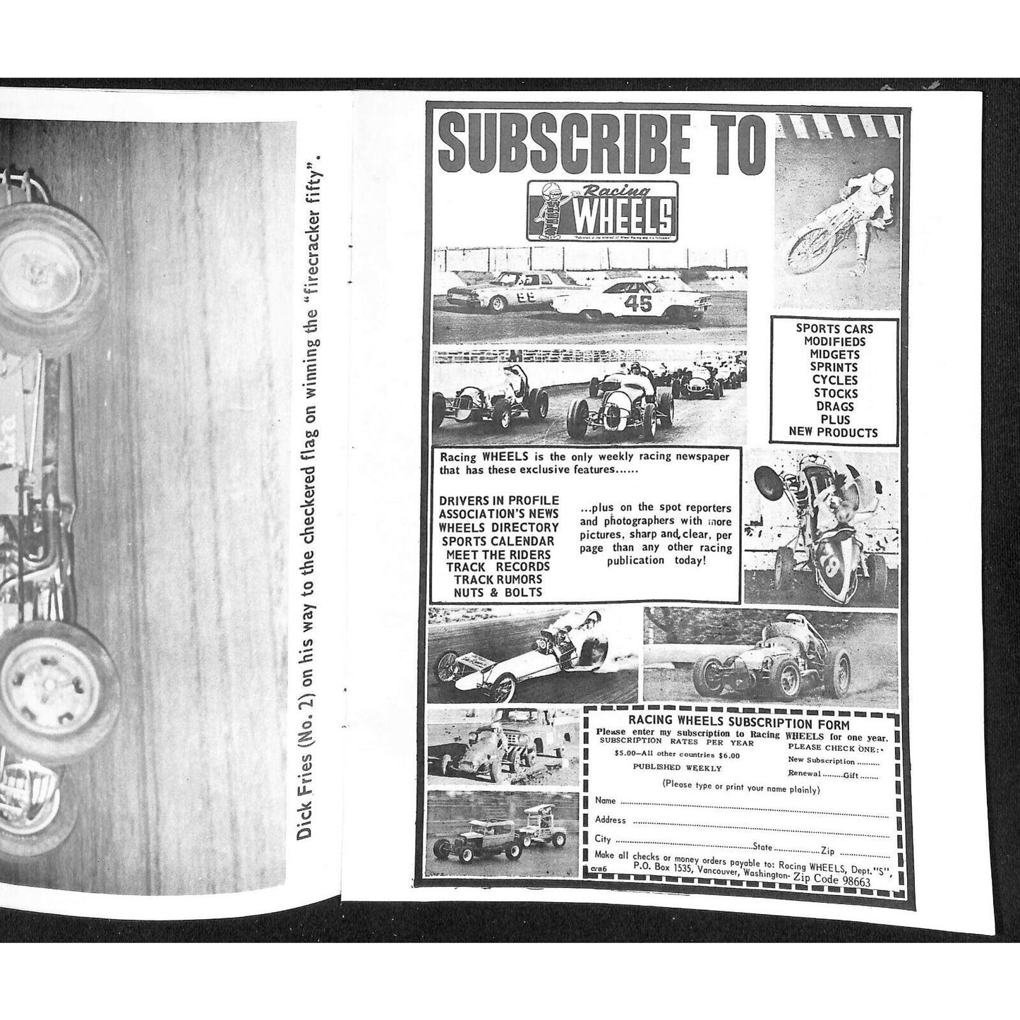 Scarce 7/23 1966 Sprint Car Auto Racing CRA Program Whiteman Speedway 16pp.