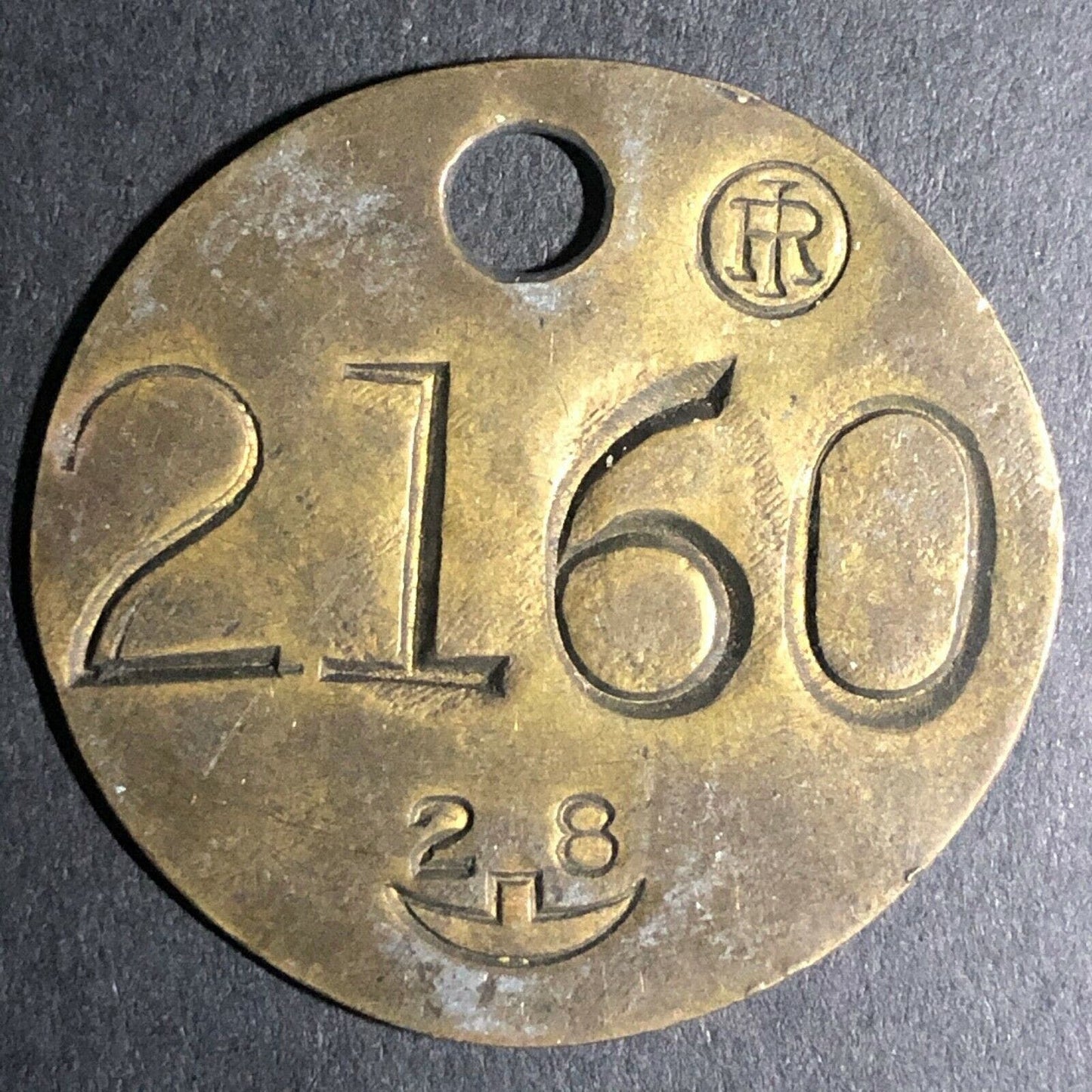 32mm Thin Mining IR Ingersoll Rand Brass "2160" Equip Tag / Token - Fauver Coll.