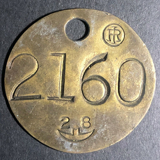 32mm Thin Mining IR Ingersoll Rand Brass "2160" Equip Tag / Token - Fauver Coll.