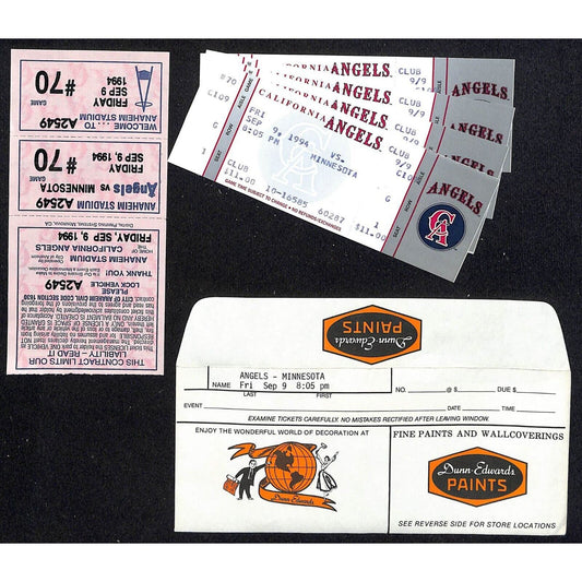 California Angels Tickets - 4 Unused 9/9/94 Strike - Game Not Played