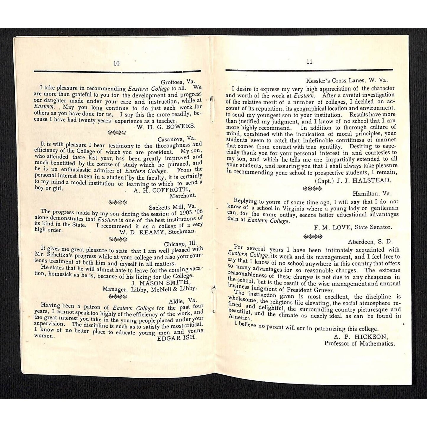 c1907 Eastern College Front Royal, VA Collection of Letters Pamphlet 15pp Scarce