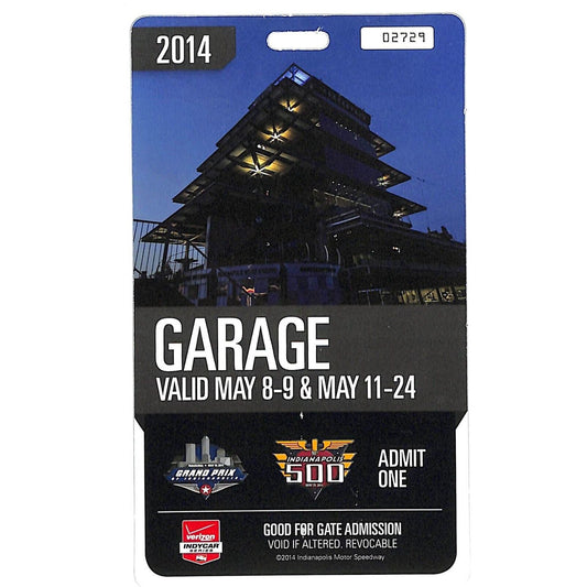 2014 Indy 500 Garage Access Ticket Pass Indianapolis IMS #02729 VGC