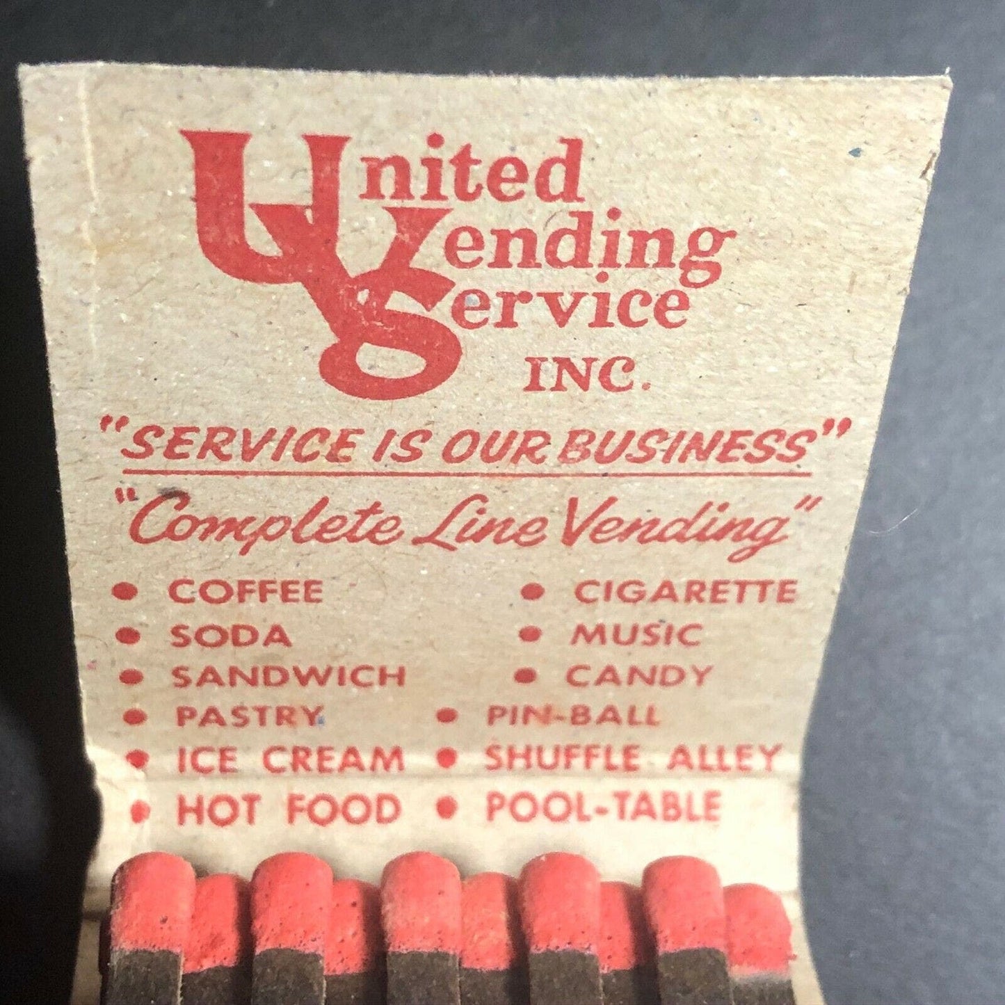 1960's-70's Full Matchbook - "United Vending Service" Penns Grove, NJ