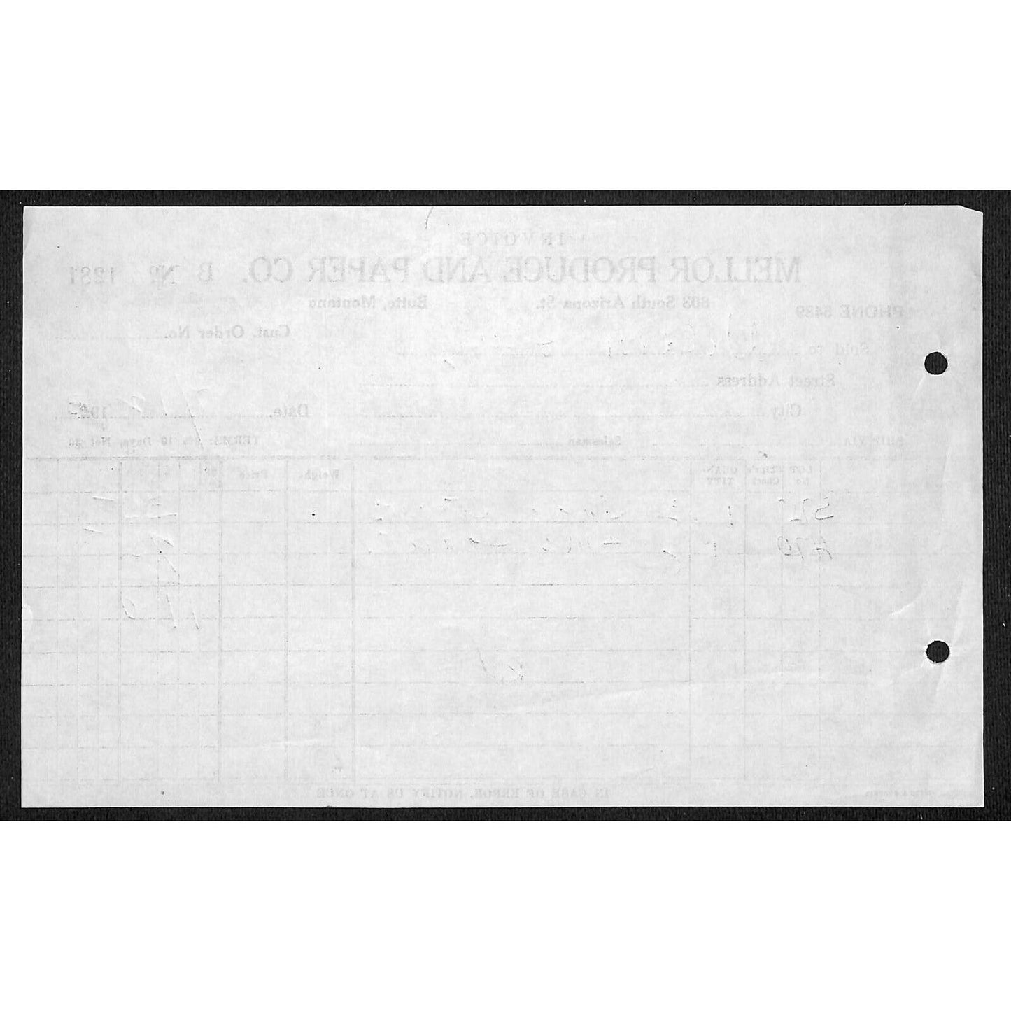 Mellor Produce & Paper Butte Montana 1933 Billhead Letterhead - Wilson Drug