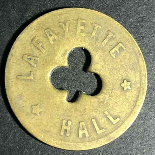 24.5mm Brass Lafayette Hall (Saloon Sacramento, CA) Token Clover Shamrock (#3)