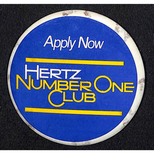 Hertz Number One Club - Apply Now Steel Pinback Button 2 3/4" c1972-80's