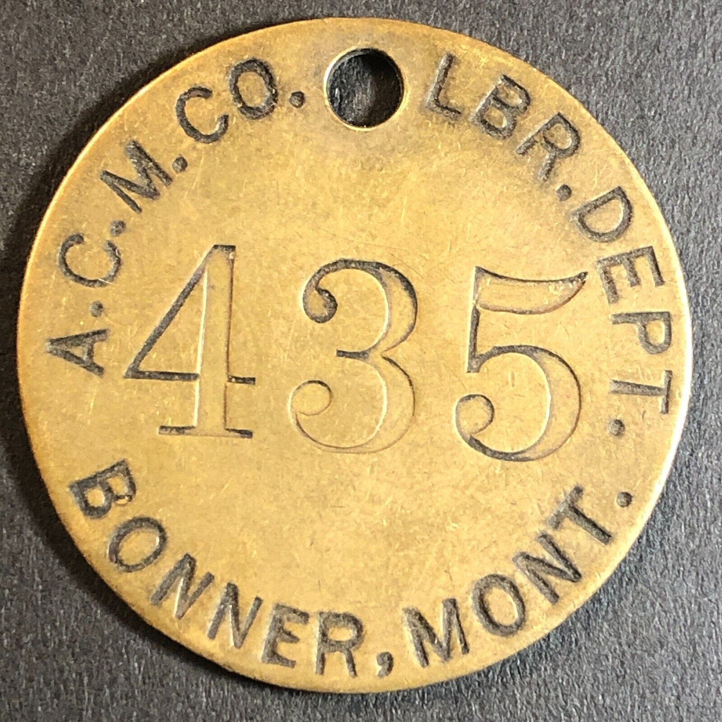 Anaconda Copper Mining Co. Bonner, MT Saw Mill Brass Tool Check Tag 32.5mm #435