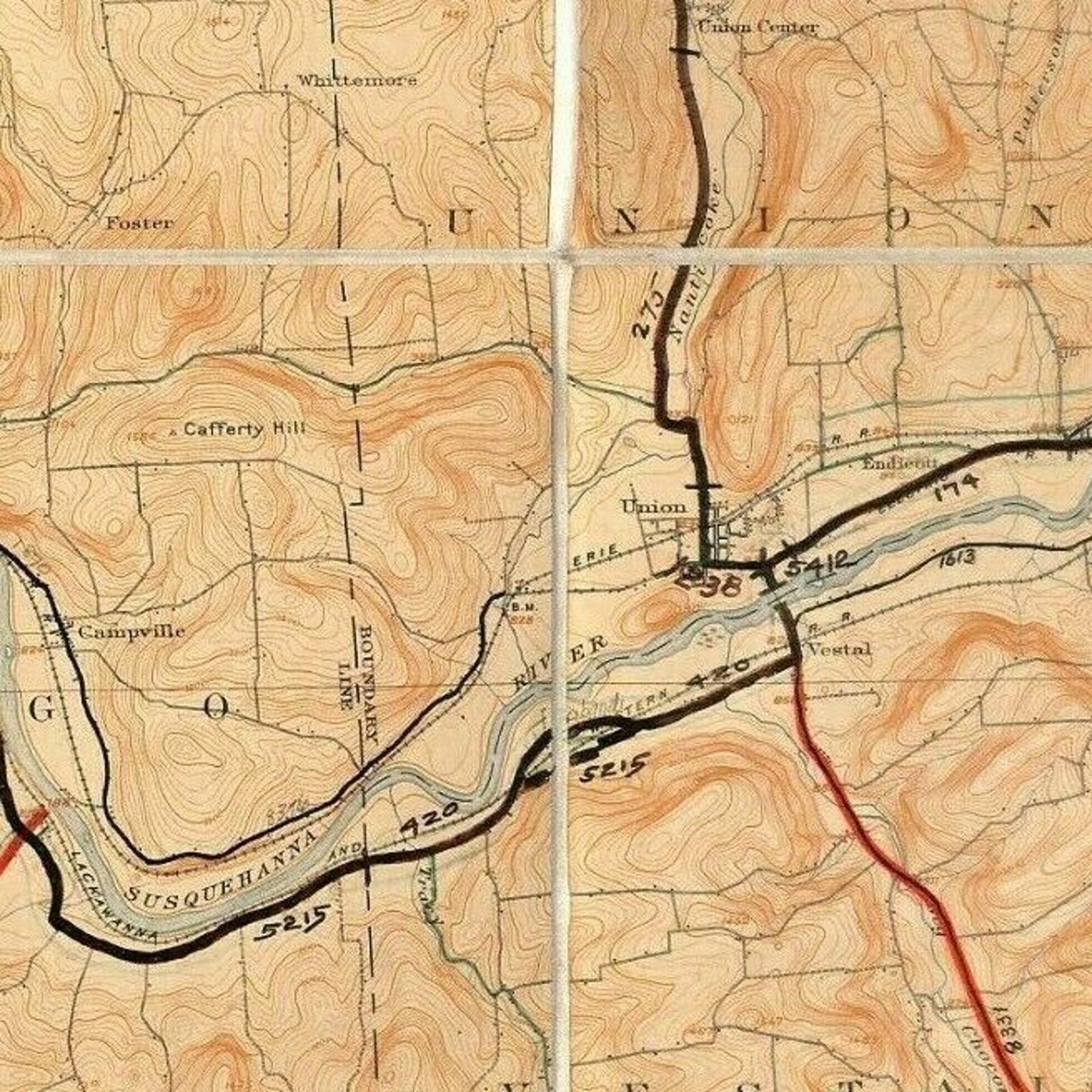 Vintage Official NY State Topographic Map Newark Valley Vestal Endicott Union