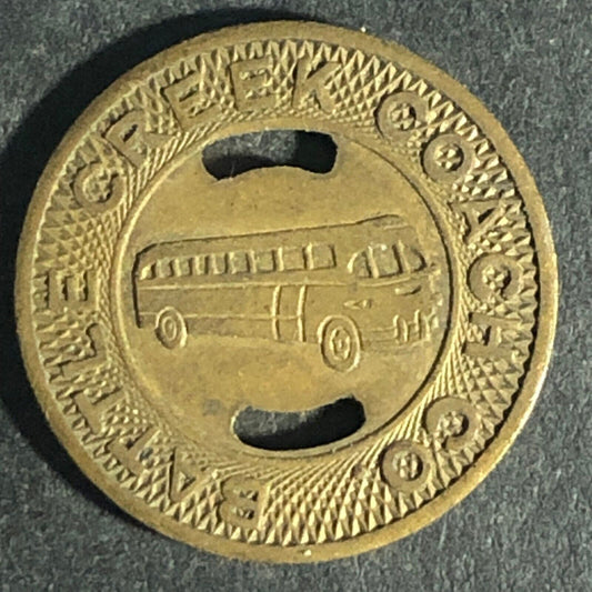 Battle Creek Coach Co. G/F One School Fare Brass Bus Token 16.42mm Very Scarce