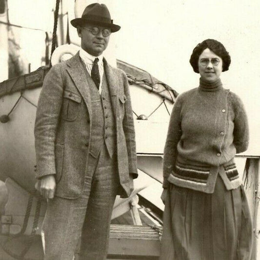 1922 Photograph - Couple Poses on Upper Deck of CGT SS France on Atlantic Ocean