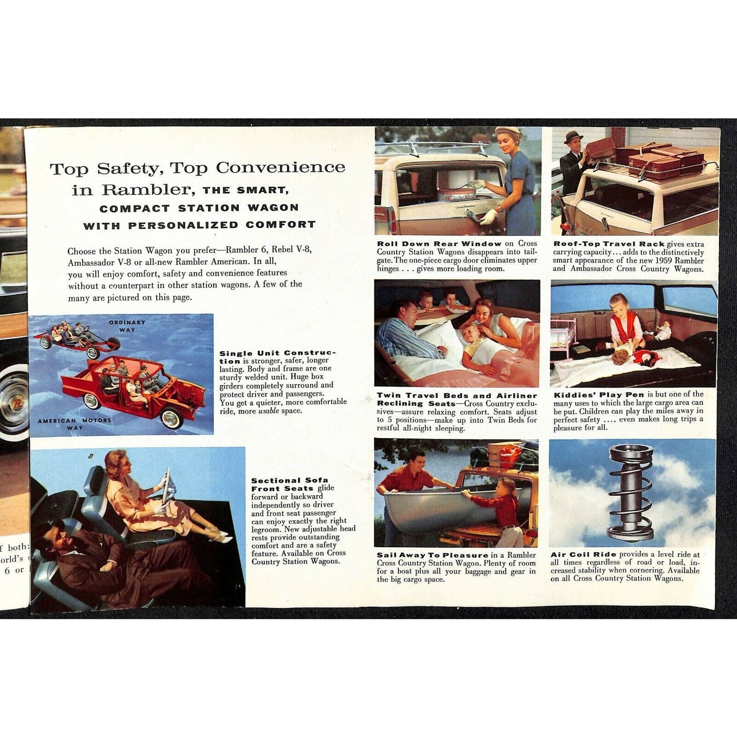 1959 Rambler Station Wagons Single Sheet Fold-Out Brochure w/ 6 Panels