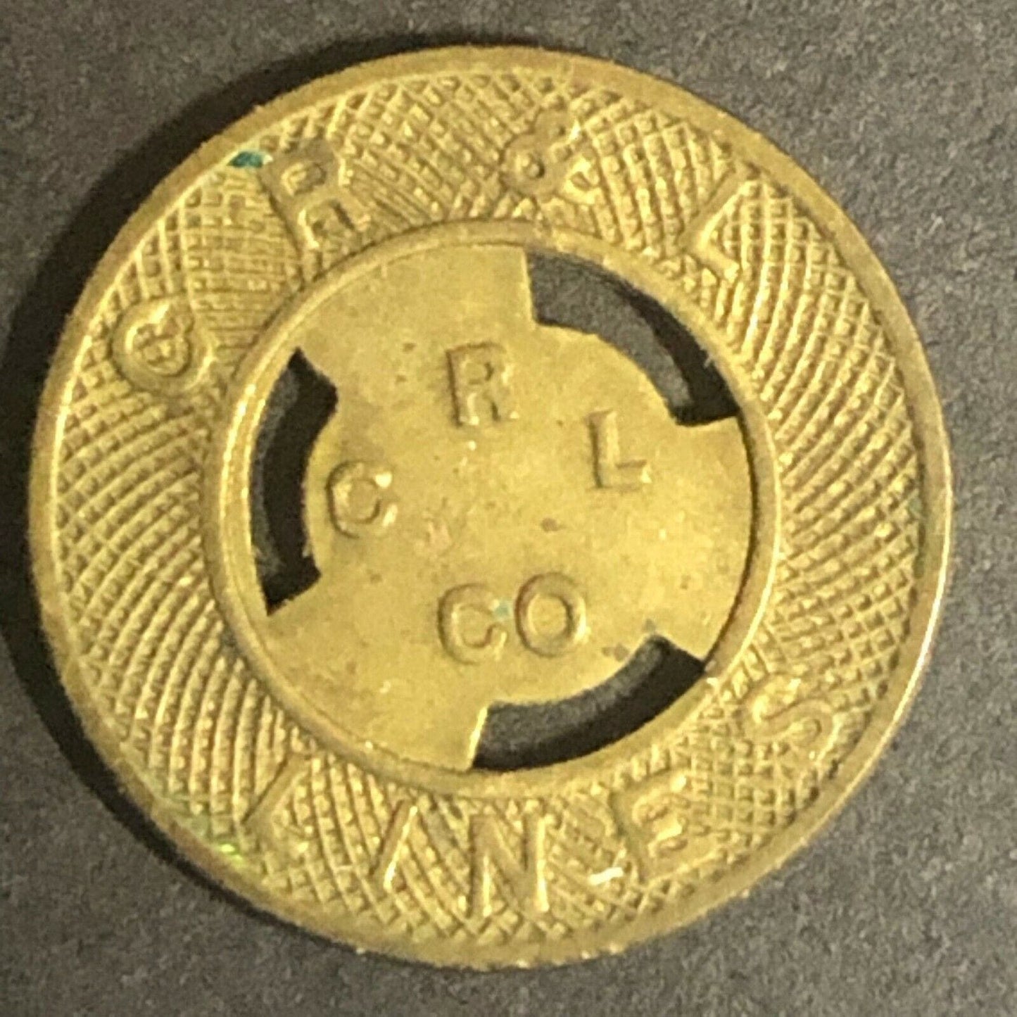 c1940-50's 16mm "C R & L Lines" G/F One Fare - Brass Transit Token - Conn CT