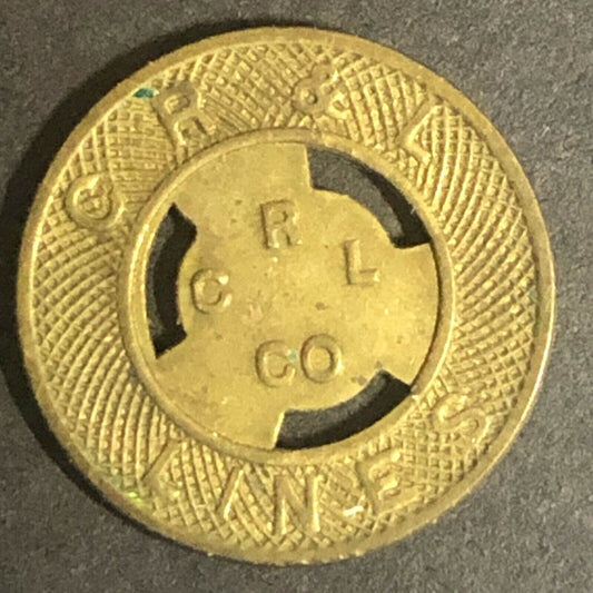 c1940-50's 16mm "C R & L Lines" G/F One Fare - Brass Transit Token - Conn CT