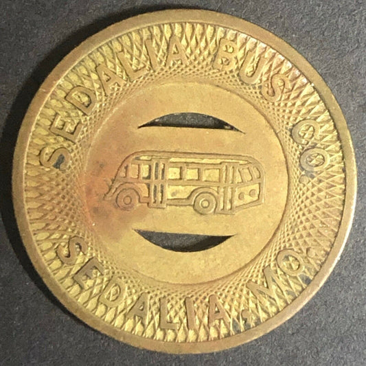 c1940's 22mm Sedalia Bus Co. G/F One Fare Brass Transit Token - Missouri