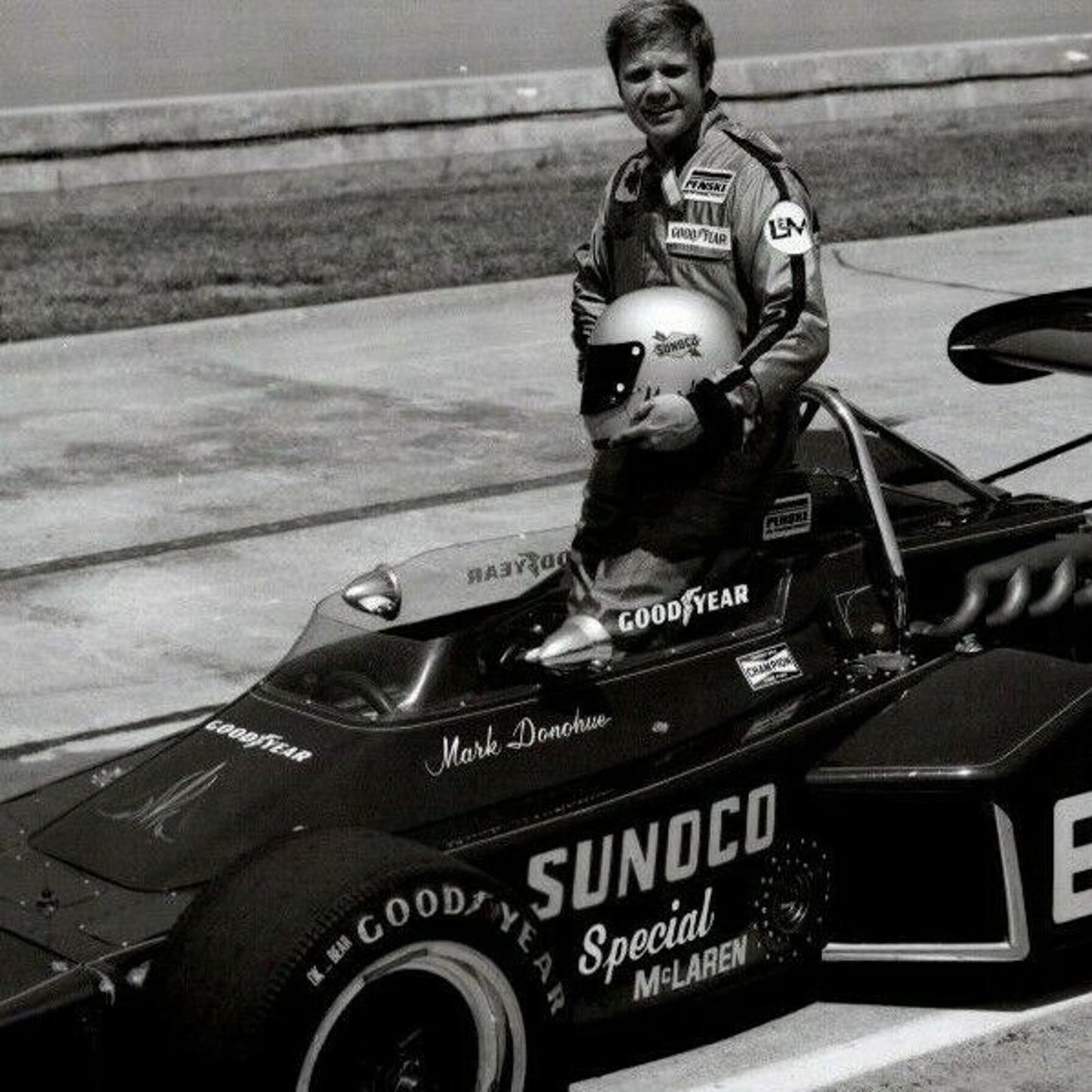 Mark Donohue Indy 500 Winner 1972 - 8 x 10 Glossy B&W Photograph VGC Stamped