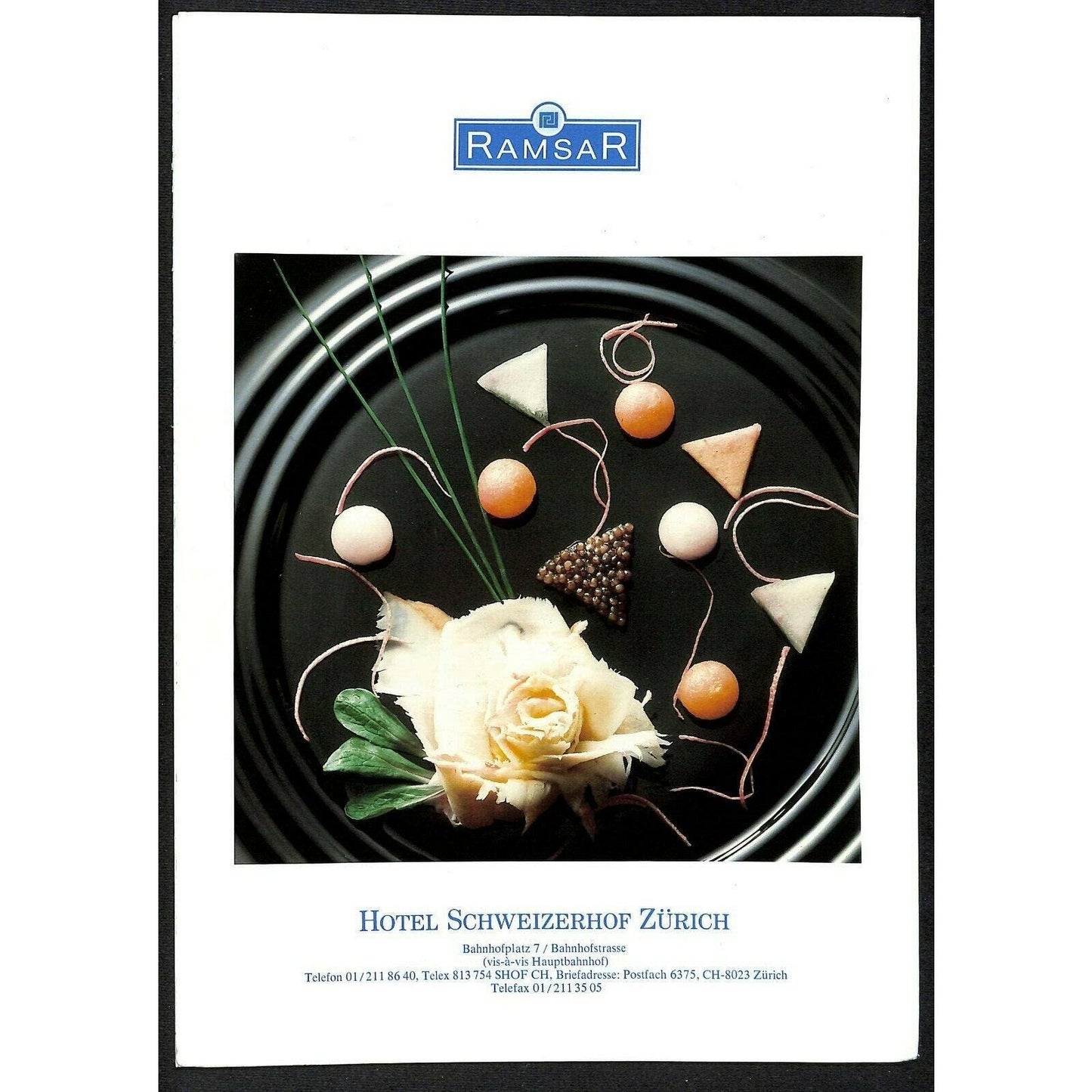 Hotel Schweizerhof Zurich La Boutique du Caviar Menu Ramsar c1990