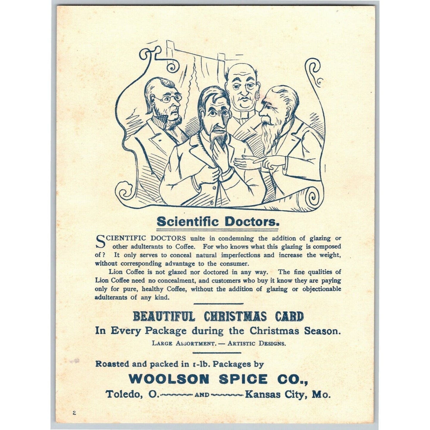 Woolson Spice Co. "Scientific Doctors" Holly Girl - Large Victorian Trade Card