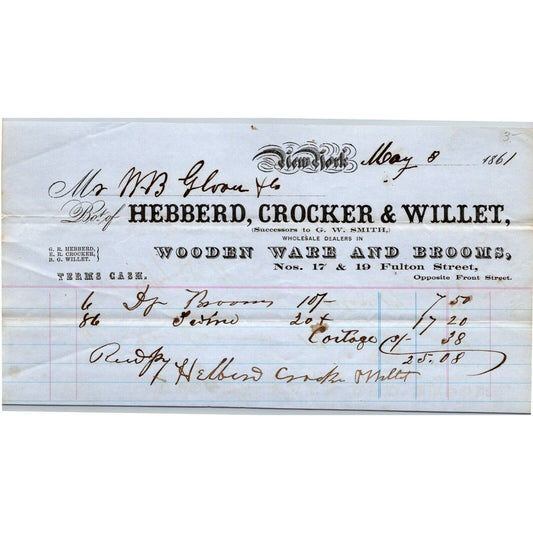 Hebberd, Crocker & Willet to Glover, Warner & Clarke Sandy Hook Letterhead 1861