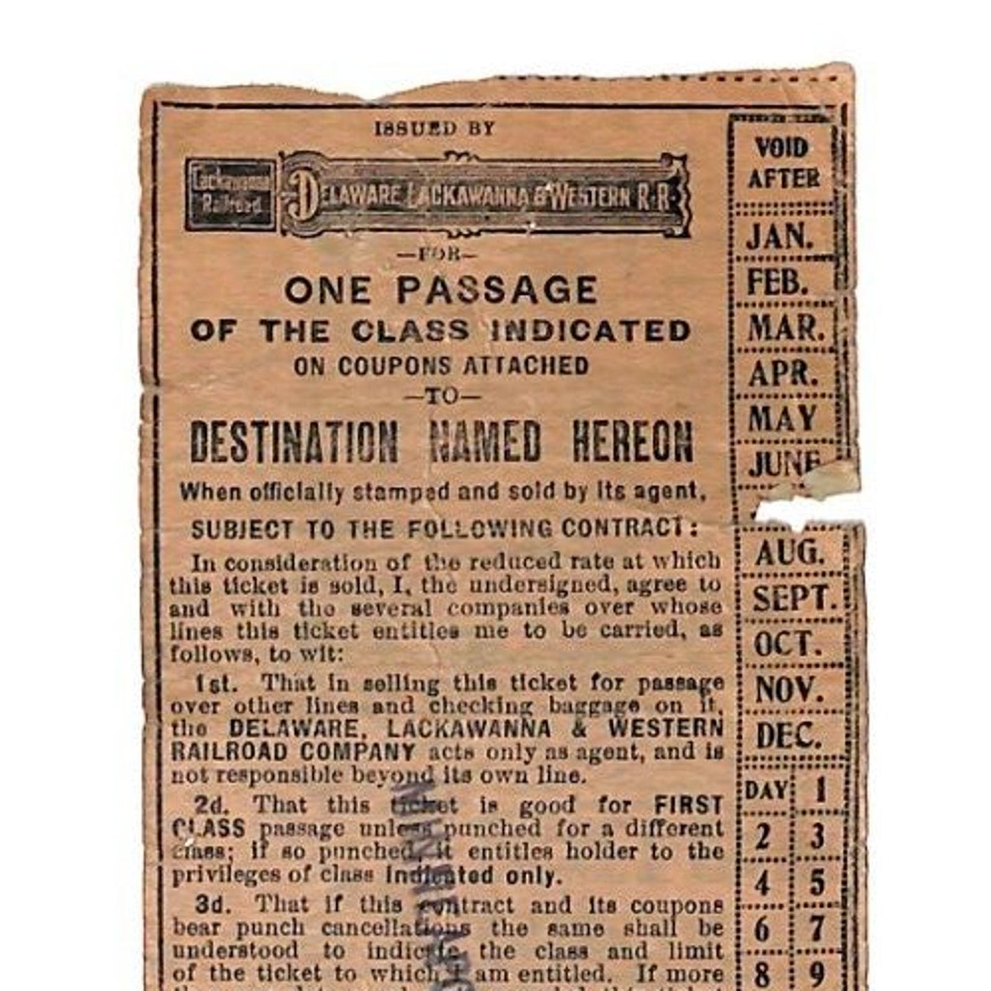 Delaware Lackawanna & Western Railroad Ticket 1910 to Minneapolis 11"L