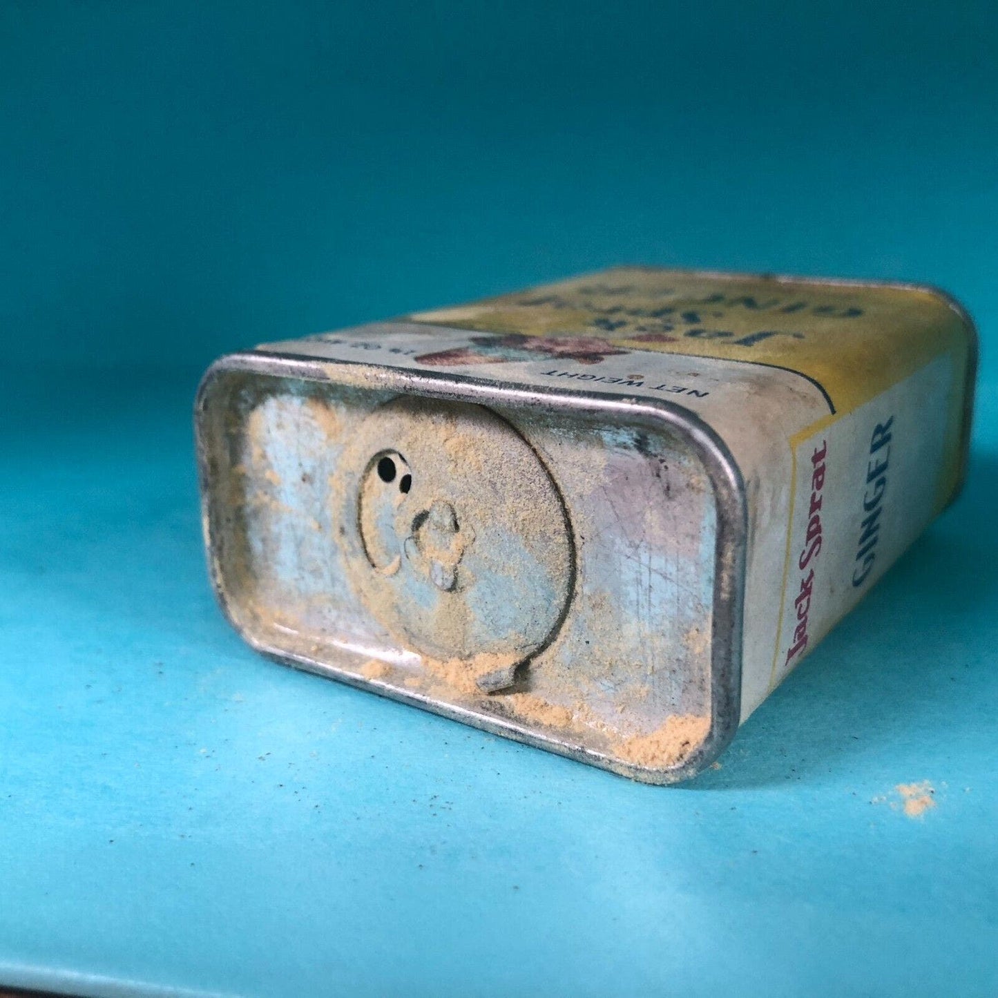 Jack Sprat Ginger Spice Tin 3"h Fiber Body c1930's-40's Scarce