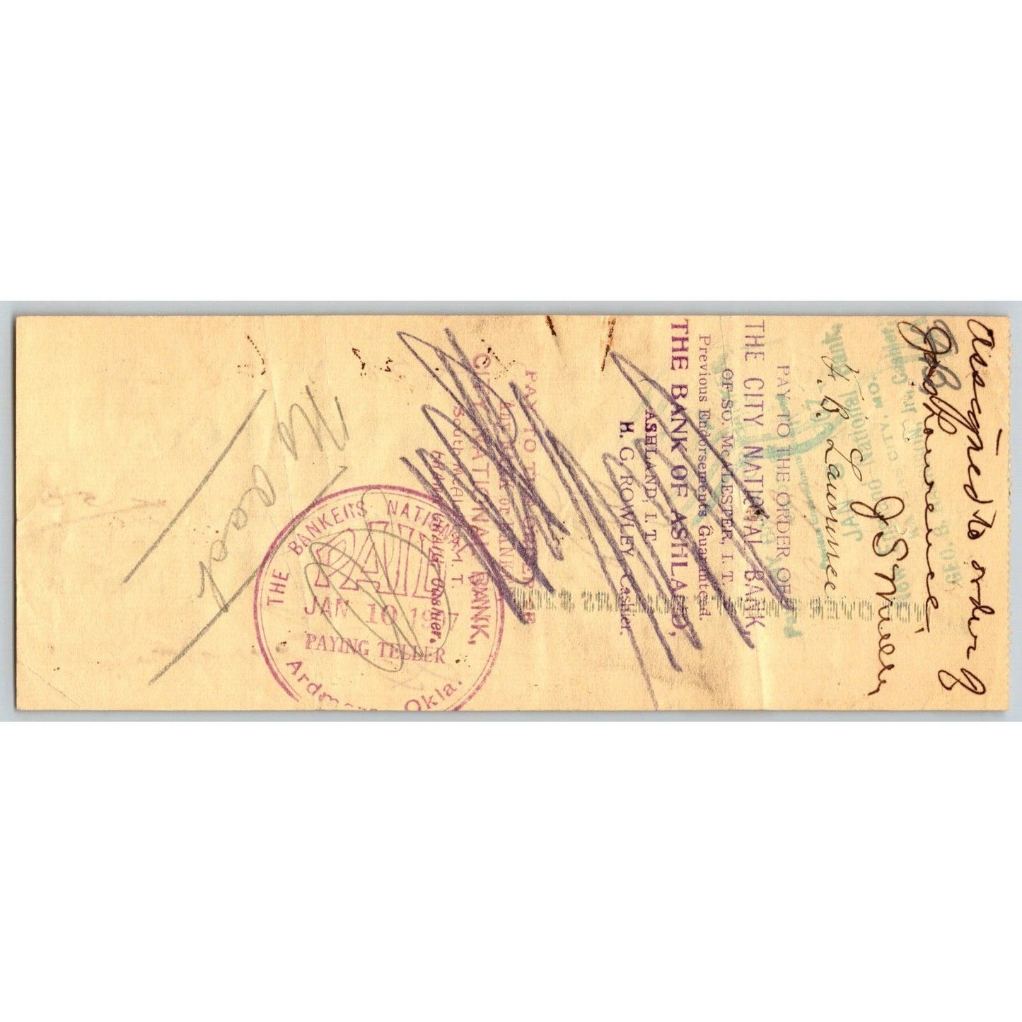 Ardmore, OK 1906 Indian Territory "Ardmore Loan and Trust" Check $12.50 - Scarce