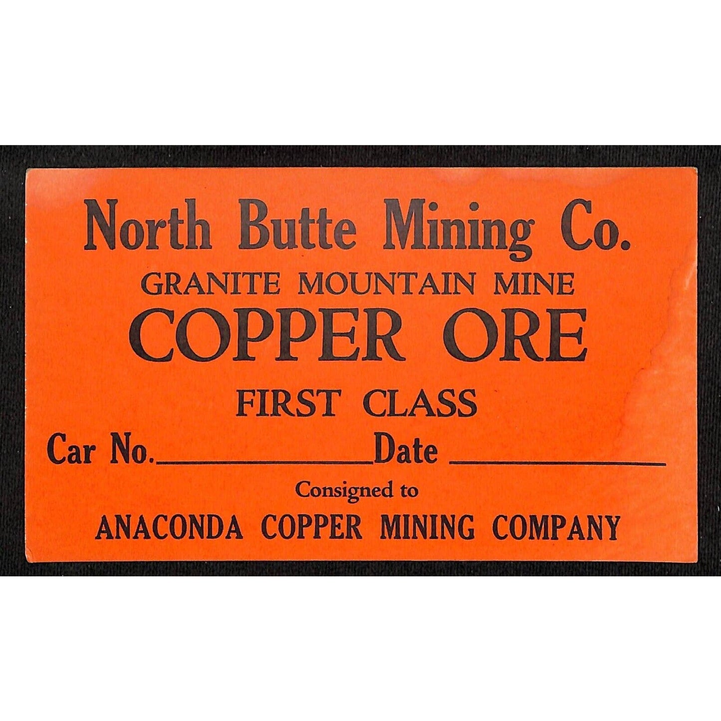 North Butte Mining Co. / Anaconda Granite Mountain Mine Copper Ore Card c1942-52