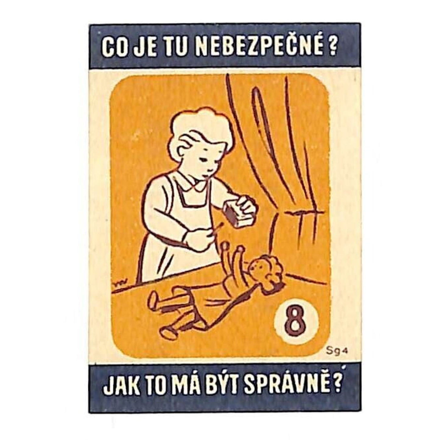 Vintage Czech Matchbox Label What Is Dangerous Here? Series Child w/ Matches