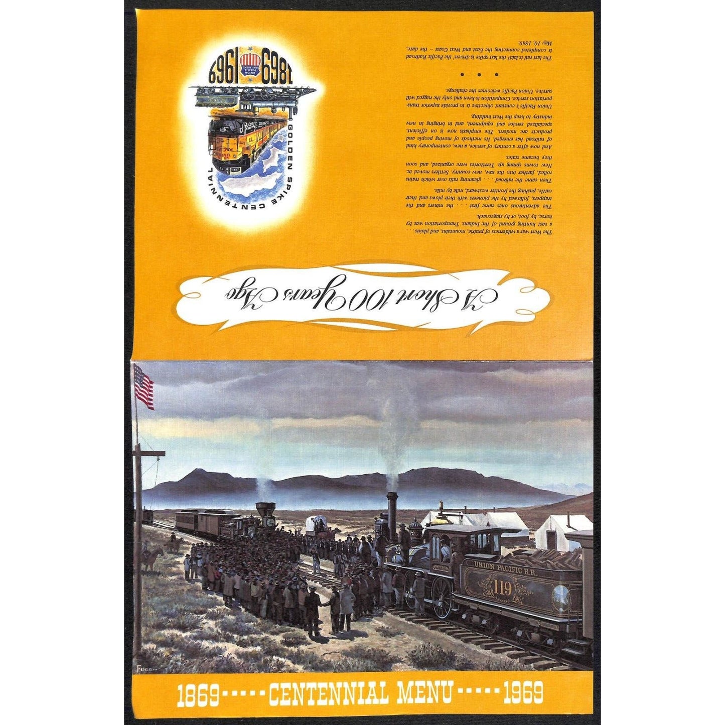 1969 Union Pacific City of Portland Domeliner 1869-1969 Centennial Dinner Menu