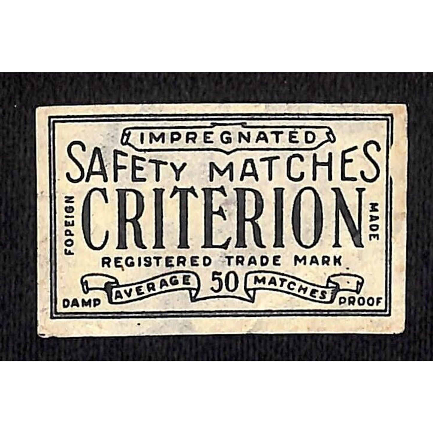Vintage Matchbox Label Criterion Impregnated Safety Matches c1940's-50's