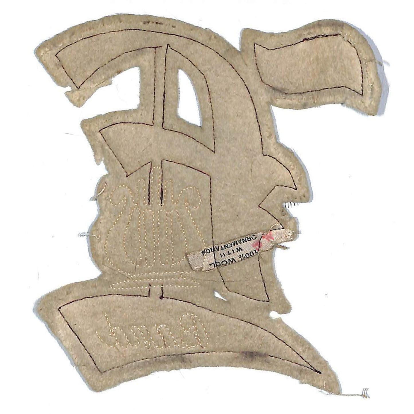 Lyre "F" Band Large Varsity Letter Jacket Patch - Felt / Wool c1950's-60's