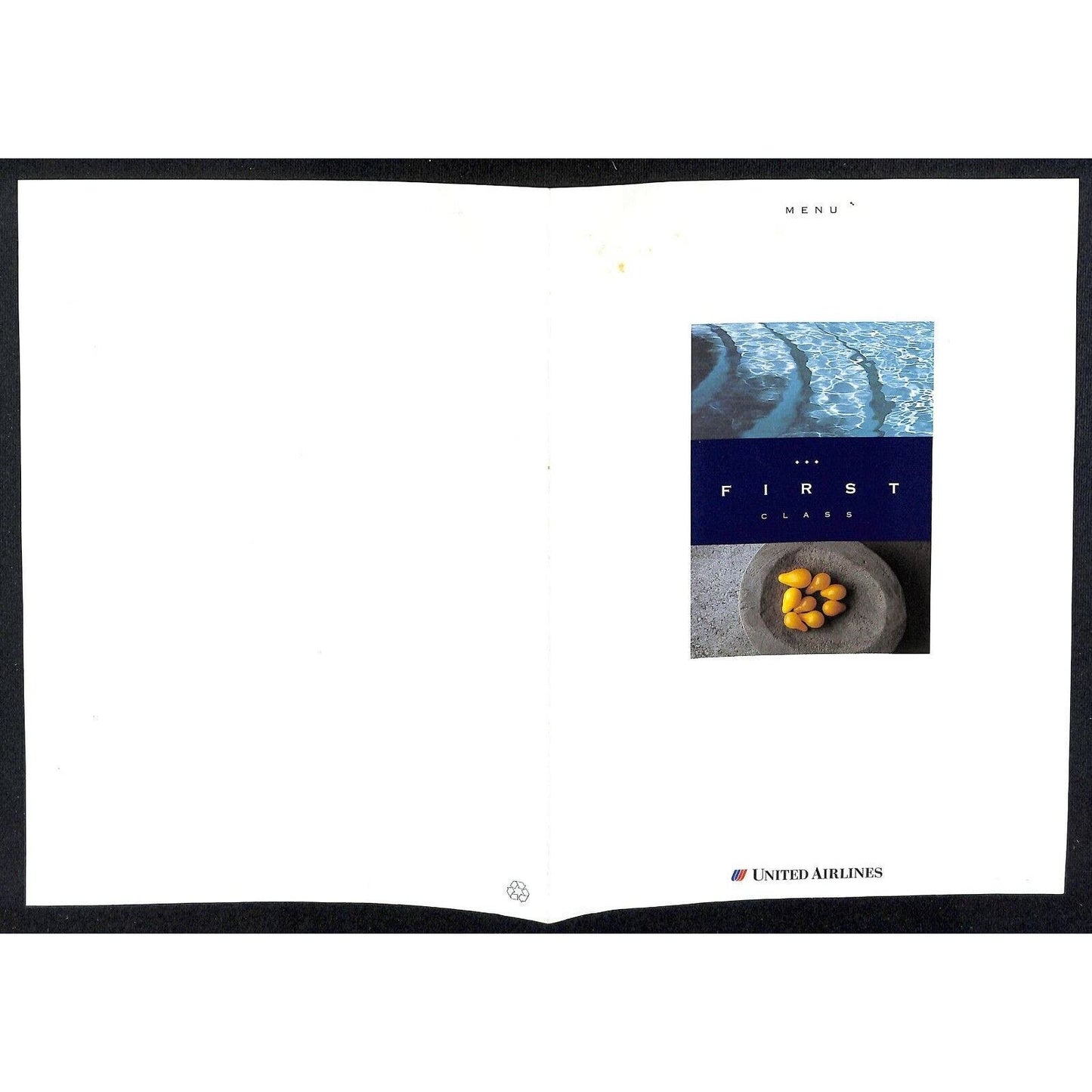 1997 United Airlines First Class Main Course Menu / Wine List