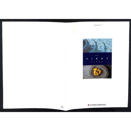 1997 United Airlines First Class Main Course Menu / Wine List