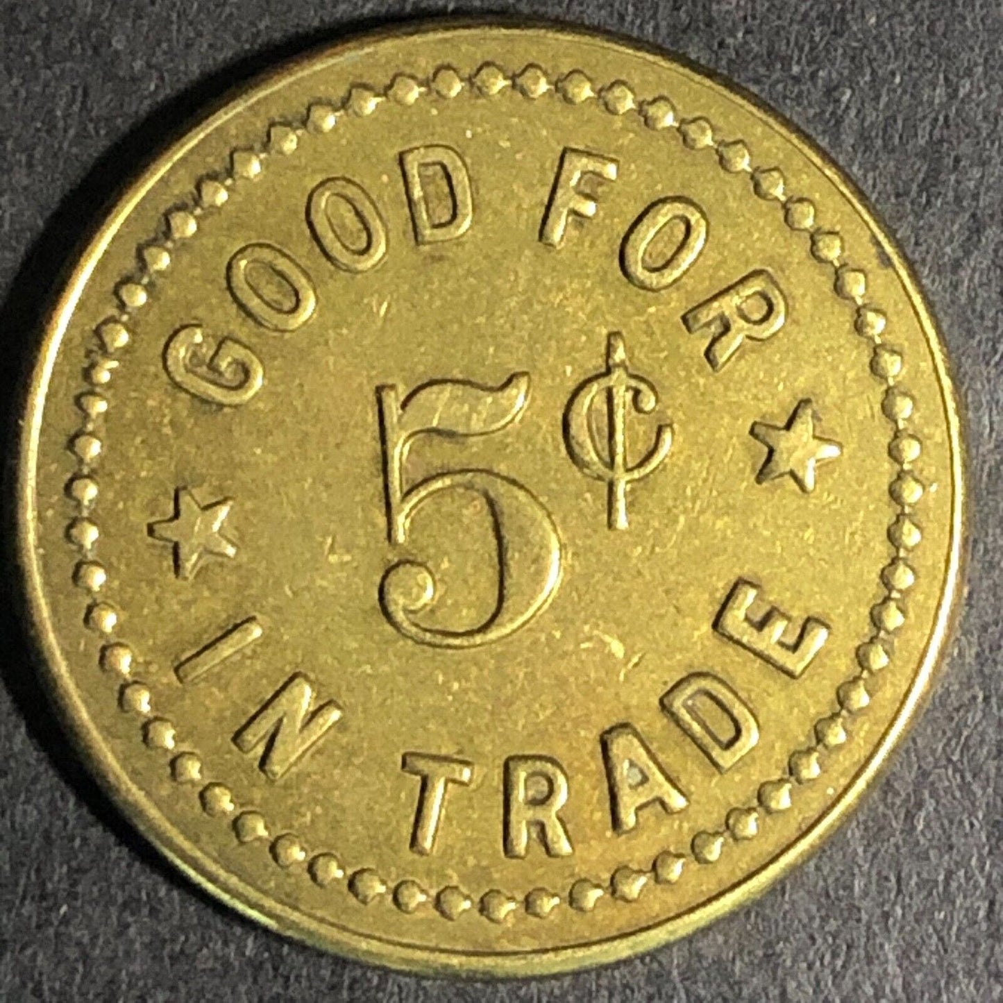 Wiley's Place Hillsboro Oregon G/F 5c Brass Trade Token "W" - 22mm