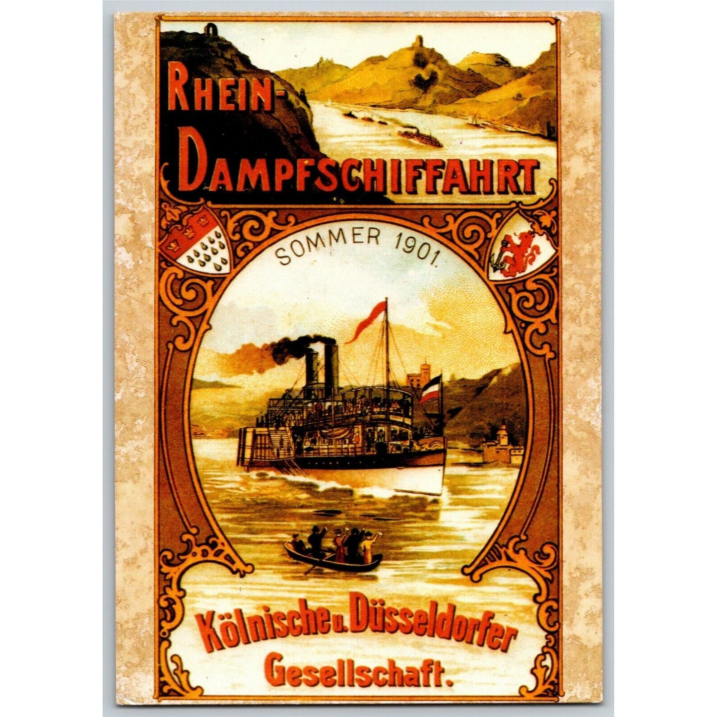 c1980's-90's Rhein-Dampfschiffahrt 1901 4" x 6" Reproduction Postcard