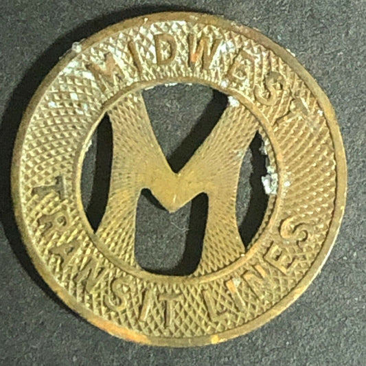 c1946 16mm Midwest Transit Lines G/F One Fare Brass Transit Token Iowa
