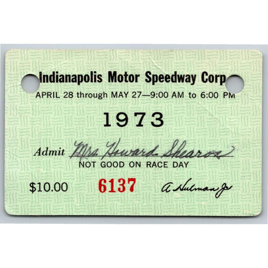 1973 Indy 500 Season Grounds Admission Ticket Pass Card Indianapolis IMS - VGC